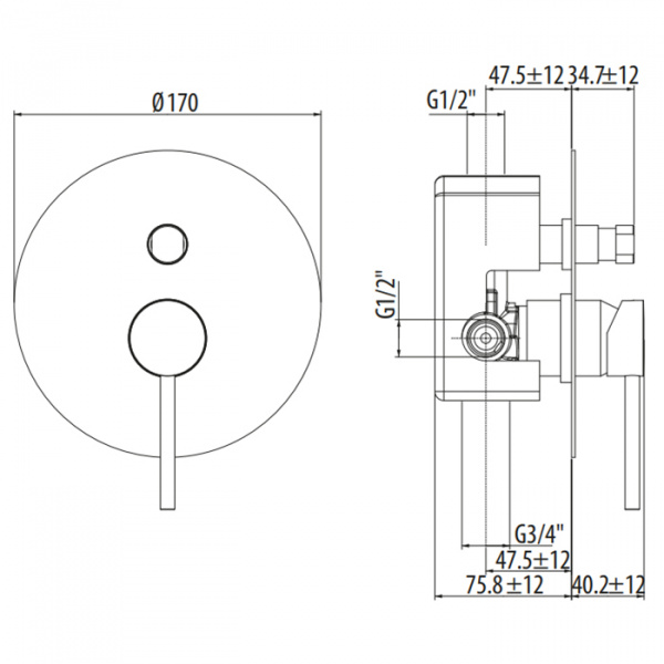 Gattoni Circle One Смеситель для душа, встраиваемый, на 2 выхода, с переключателем, с GBOX, цвет: хром