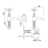 Sbordoni Antica Пара одиночных кранов для раковины с донным клапаном изливы 90мм, цвет: глянцевая латунь