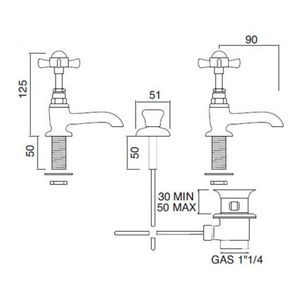 Sbordoni Antica Пара одиночных кранов для раковины с донным клапаном изливы 90мм, цвет: глянцевая латунь