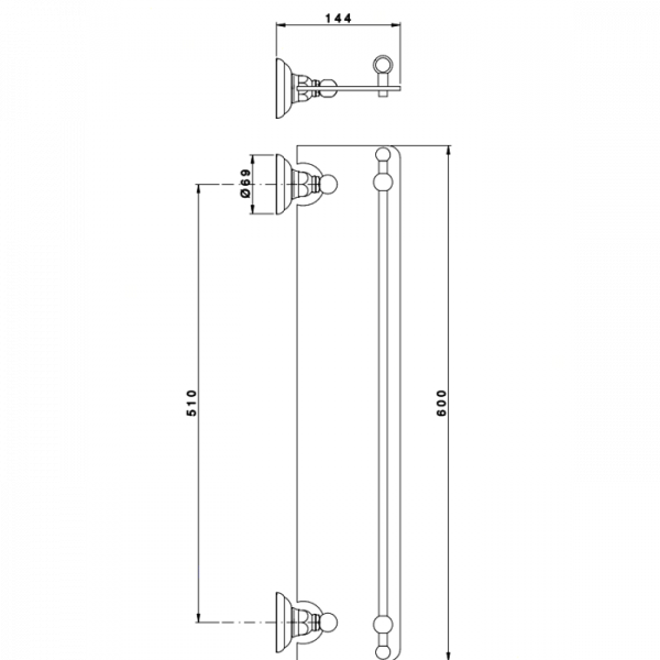 Nicolazzi Accessori Полочка 60 см, подвесной, цвет: тёмная бронза