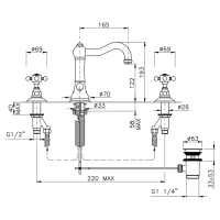 Nicolazzi Half Dome Crystal Смеситель для раковины  с поворотным изливом на 3 отверстия, излив: 165 мм, цвет: хром
