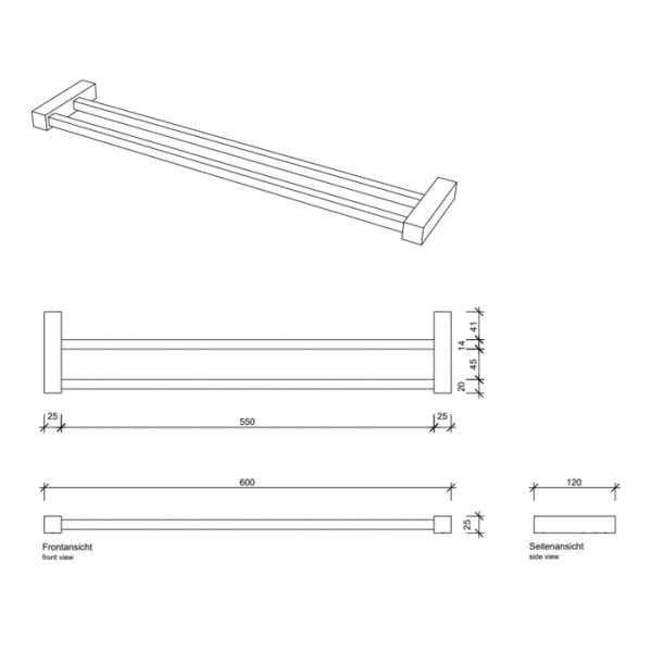 Decor Walther Corner HTD60 Полотенцедержатель 60см, двойной, подвесной, цвет: золото