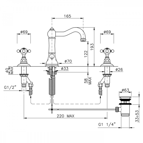 Nicolazzi Half Dome Crystal Смеситель для раковины  с поворотным изливом на 3 отверстия, излив: 165 мм, цвет: хром