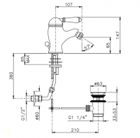 Nicolazzi P.m. Blanc Смеситель для биде, на 1 отв, с донным клапаном, излив: 107 мм, ручки белая керамика, цвет: тёмная бронза