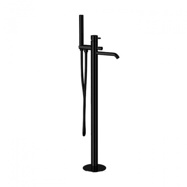 Kerasan Nolita Смеситель для ванны, напольный, с ручной лейкой, излив 180мм, h760мм, цвет: черный матовый