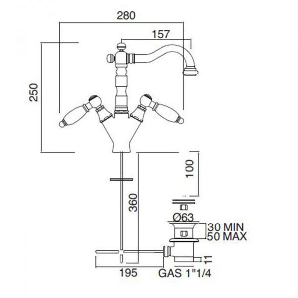 Sbordoni Livia Смеситель для раковины на 1 отверстие, цвет: глянцевая латунь