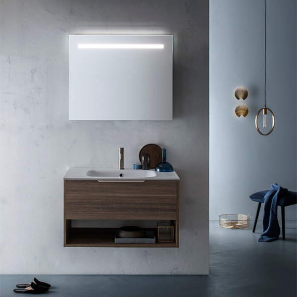 Cerasa Assolo Комплект: база подвесн с ящиком, столешница из мин/мрам., с 1отв 85*51,5*h50см + зеркало 85*h70 со светильник LED, цвет: eucal