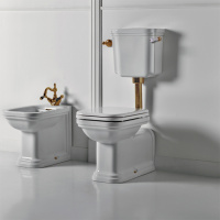 Kerasan Waldorf Унитаз напольный удлиненный 65х37см c низким бачком, трубой, ручкой смыва справа, фурнитура бронза, СИДЕНЬЕ НА ВЫБОР