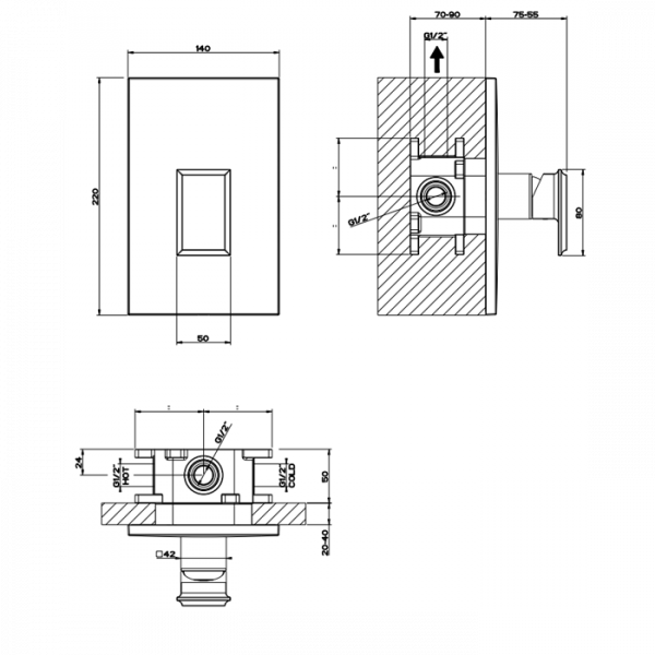 Gessi Eleganza Встраиваемый однорычажный смеситель для душа, внешняя часть, цвет: хром