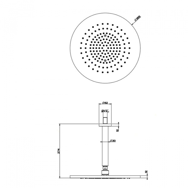 Gessi Shower316 Душевая головка шарнирная для потолочного крепления на 1/2” с защитой от известкового налёта, высота 243мм, цвет: шлифованная сталь