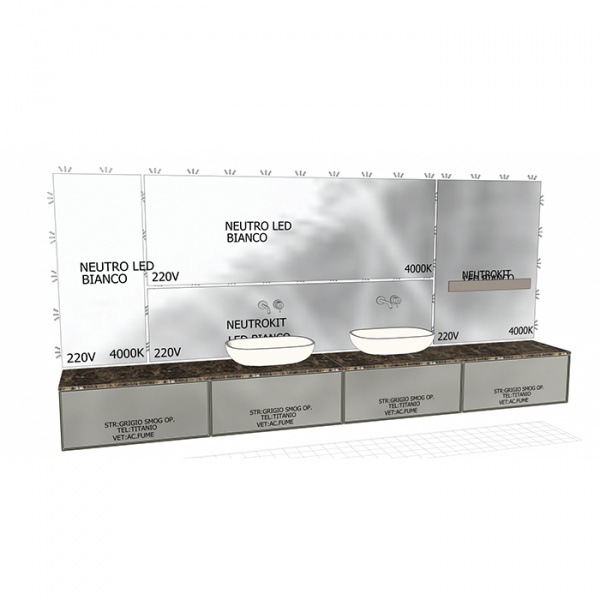 Antonio Lupi Bespoke Комплект мебели с 2 раковинами и зеркалами с подсветкой, цвет: titanio