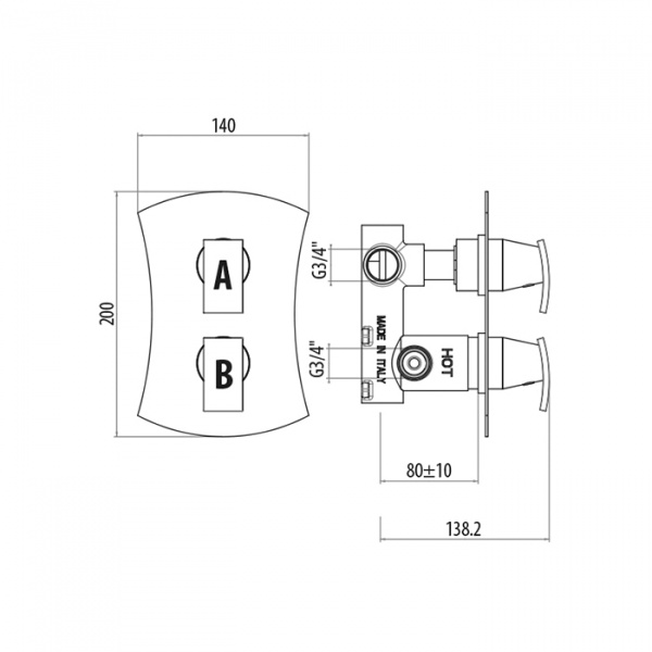 Gattoni Termostatici Термостатический смеситель для душа в современом стиле, 2 рычага на 1 выход, цвет хром