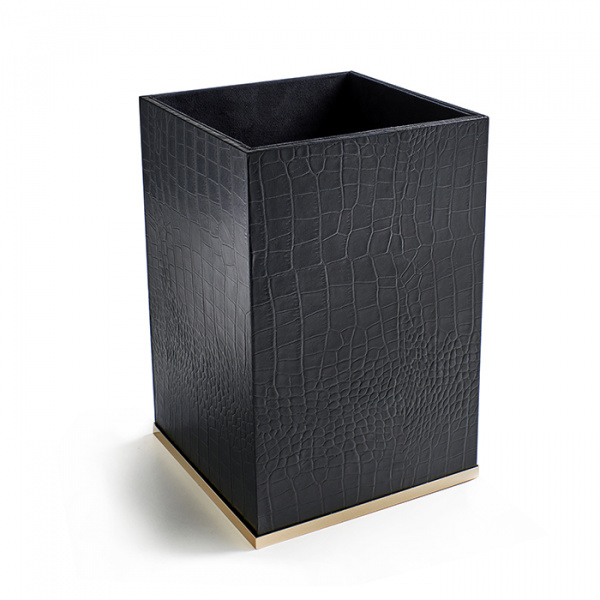 3SC Cocco Ведро без крышки 20х20хh30см, отделка: черная кожа, цвет: золото 24к. Lucido