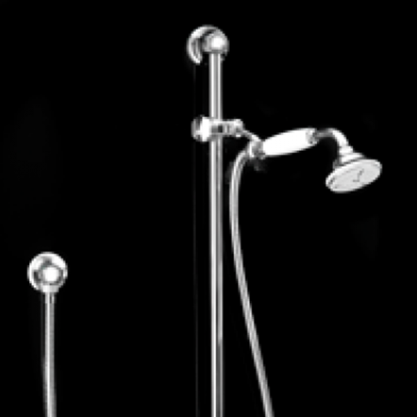 Devon&Devon Morris Штанга со скользящей душевой лейкой со шлангом и выпуском, цвет: хром, ручка  белая