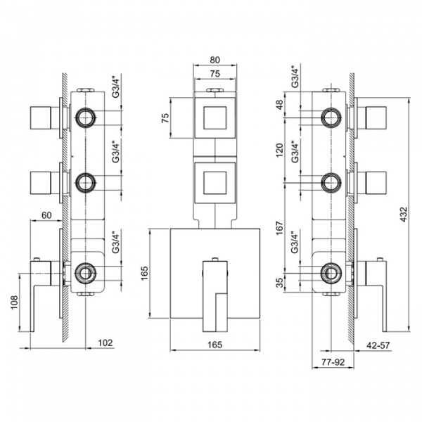 Fantini AR/38 Смеситель для душа, встраиваемый, термостатический, 3/4&quot, цвет: хром