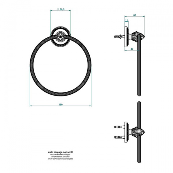 THG Malmaison metal Полотенцедержатель-кольцо 18см., подвесной, цвет: полированное золото