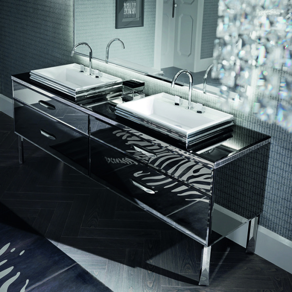 VITAGE milldue edition HILTON Комплект мебели с тумбой под раковину, раковиной ZURIGO63, зеркалом ZURIGO, 216 см, цвет: Fumè/сталь