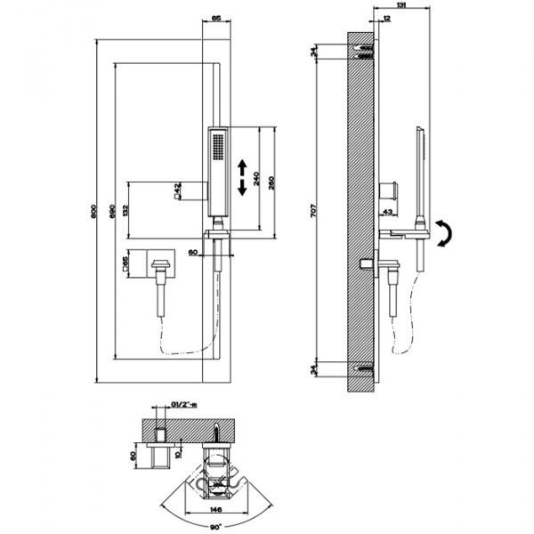 Gessi Eleganza Душевая стойка с ручным душем и выводом воды из стены, цвет: шлифованное золото
