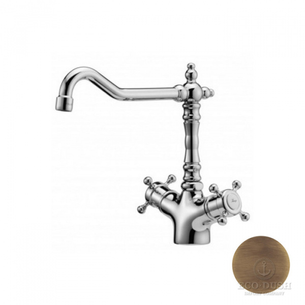 HUBER Victorian Термостат двухвентильный для раковины на 1 отверстие с донным клапаном и поворотным изливом, цвет: бронза