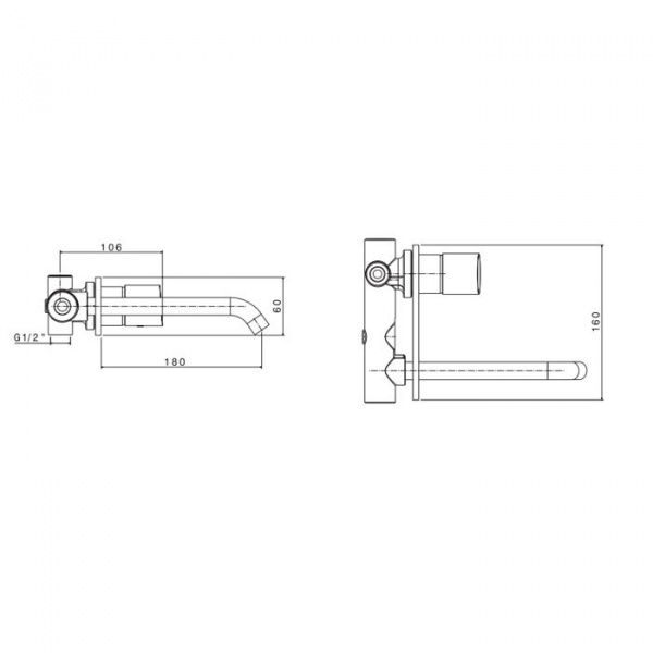 AZZURRA LINEA Смеситель для раковины, настенный с внутренней частью, излив 180мм, встраиваемый, хром