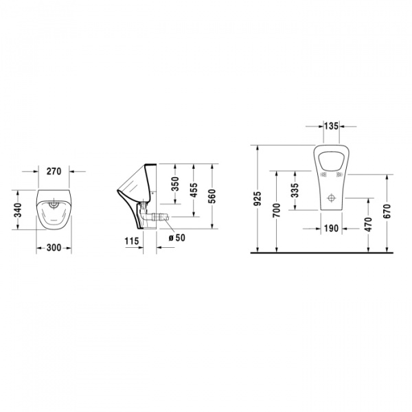 Duravit DuraStyle Dry Писсуар безводный, сток горизонтальный Ø 5см, Воздушный затвор, вкл. Крепление, модель без „мушки“, 30x34см, цвет: белый