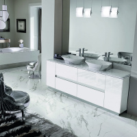 VITAGE milldue edition FOUR SEASONS Комплект мебели с тумбой под раковину, раковиной LIONE, зеркалом QUEBEC, 216 см, цвет: глянцевый Bianco/Calacatta vagli