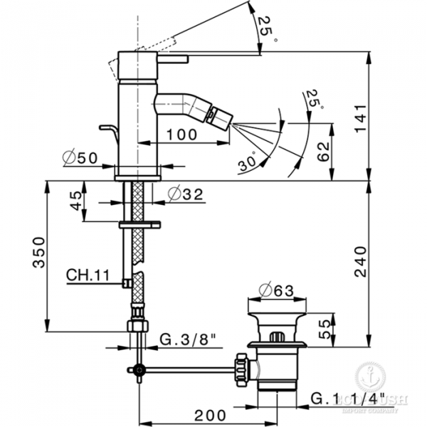 CISAL Less New Смеситель однорычажный для биде на 1 отверстие с донным клапаном, цвет: черный матовый