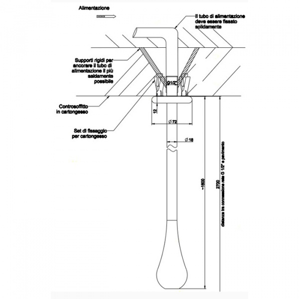 Gessi Goccia Потолочный излив каплевидной формы, для монтажа с удаленным управлением (не входит в комплект), цвет: black XL