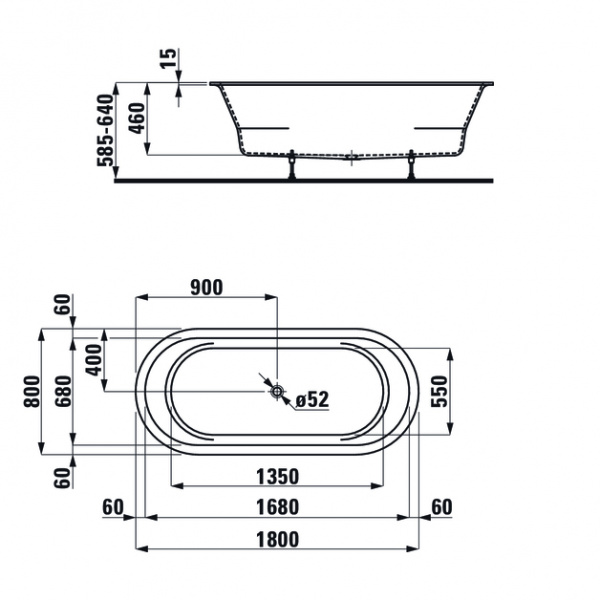 Laufen Pro Ванна встраиваемая, 180X80х64см, овальная с ножками , без слива-перелива