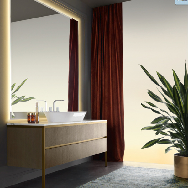 VITAGE milldue edition ALGONQUIN Комплект мебели с базой, раковиной NEW YORK, мраморной столешницей, зеркалом BROOKLYN с подсветкой, 166см, матовый шпон/аллюминий Цвет: rovere miele-7676/ottone spazzolato-339/arabescato-B15