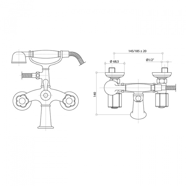 Смеситель для ванны Bongio Fleur Noir, цвет: золото/черный фарфор