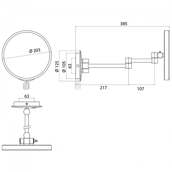 EMCO Pure Зеркало косметическое, LED, Ø203мм,  двойной, snoer, 3x кратное увеличение, подвесной, цвет: хром