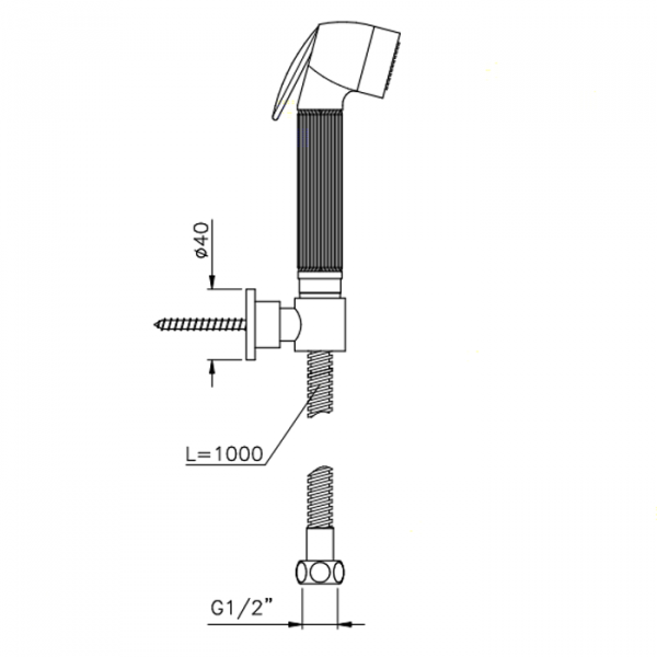 Nicolazzi Doccia Гигиенический душ, шланг 100см. гибкий. с поддержкой, цвет: натуральная латунь
