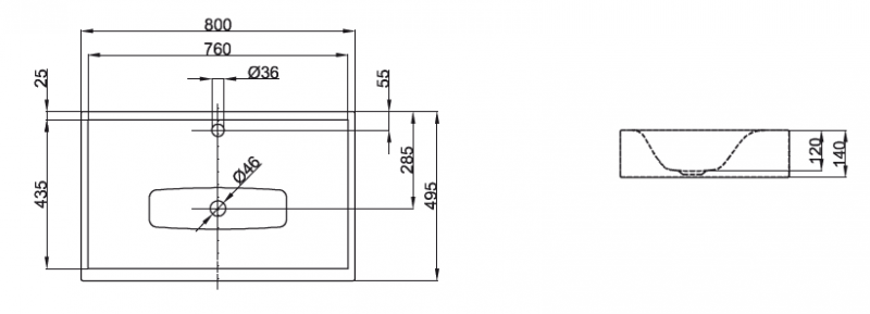 Bette Lux Раковина 80х49.5х14 см, 1 отв., цвет: белый