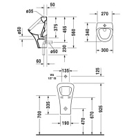Duravit DuraStyle  Писсуар подача воды сверху, (с мухой)с вытяжкой, сток внутренний вертикальный или горизонтальный, включая, крепление , 300