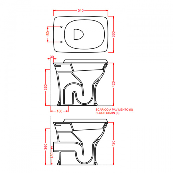 Artceram Civitas Унитаз напольный 36x54 см со сливом в стену, цвет: серый