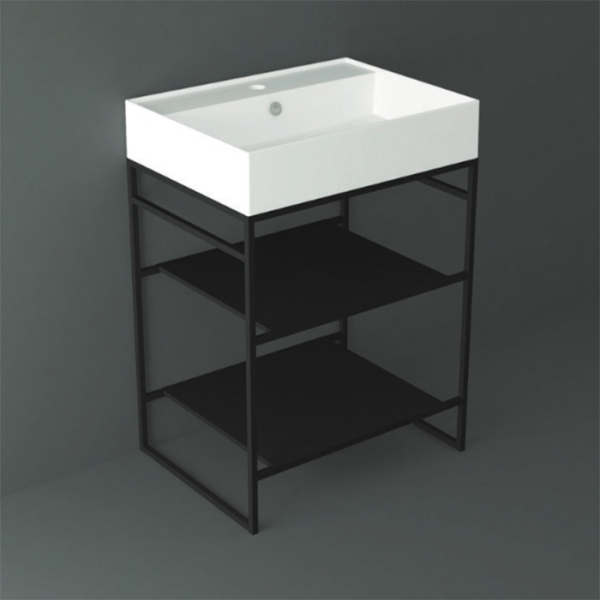 Simas Agile Структура металлическая 61x46xh72см, напольная, для раковины с 1 отв., AG61, с 2 полками, цвет: черный матовый