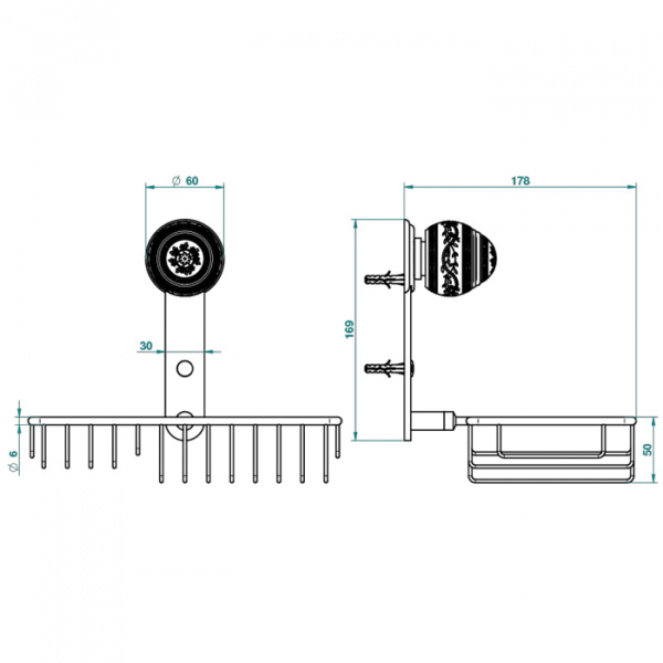 THG Marquise porcelaine noire Полочка металлическая, решетка, 24х13см., подвесной, цвет: золото/черный фарфор