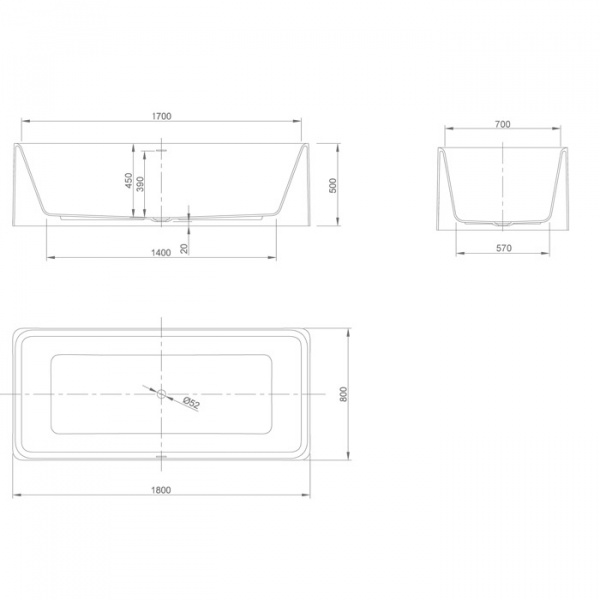 KNIEF Shine Ванна отдельностоящая 180х80х50см  со сливом,  с LED подсветкой 