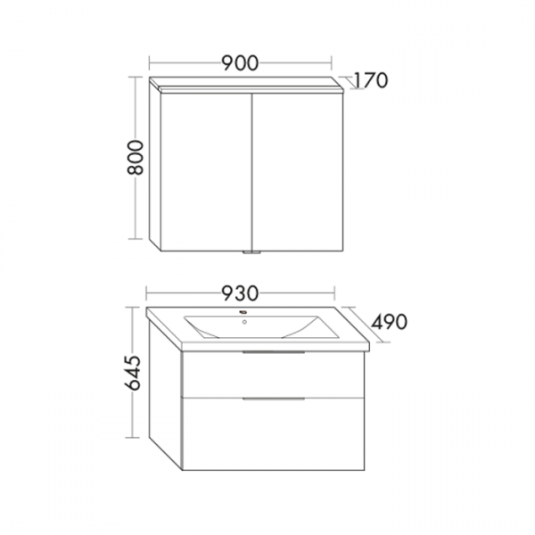 BURGBAD Eqio База подвесная с керамическим умывальником 93х49х64.5см. 2 ящика с ручкой желоб., c 1 отв под смес.   цвет: фланелевый дубовый F2632