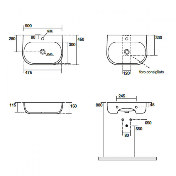 Kerasan Nolita Раковина 50х45 см, 1 отв., подвесная/накладная, цвет: Borgogna matt