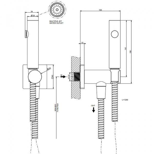 Gessi Rilievo Гигиенический душ настенный на 1/2", цвет: black XL