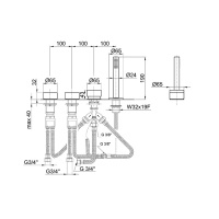 Fantini AF/21 Смеситель для ванны, набортный, 4 отв., без излива, цвет: матовая натуральная сталь