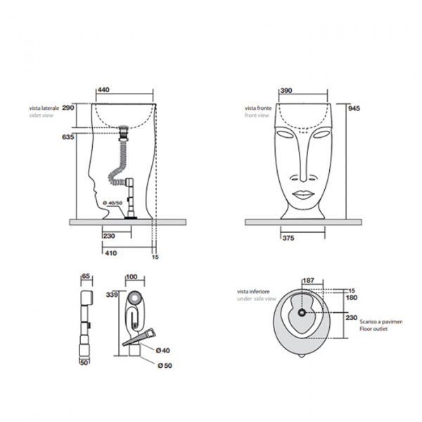 Kerasan Artwork Moloco Раковина 45x51x94.5 см, без отв., напольная, цвет: белый