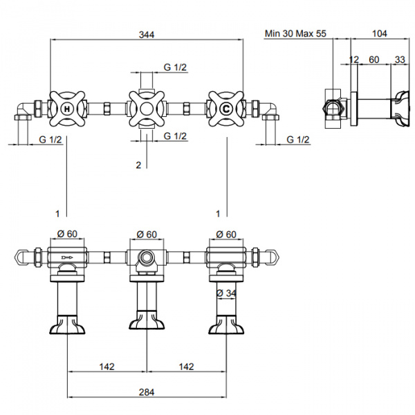 Antonio Lupi Timbro Смеситель для душа, встраиваемый, на 3 отв., с переключателем потоков на 2 выхода, цвет: хром