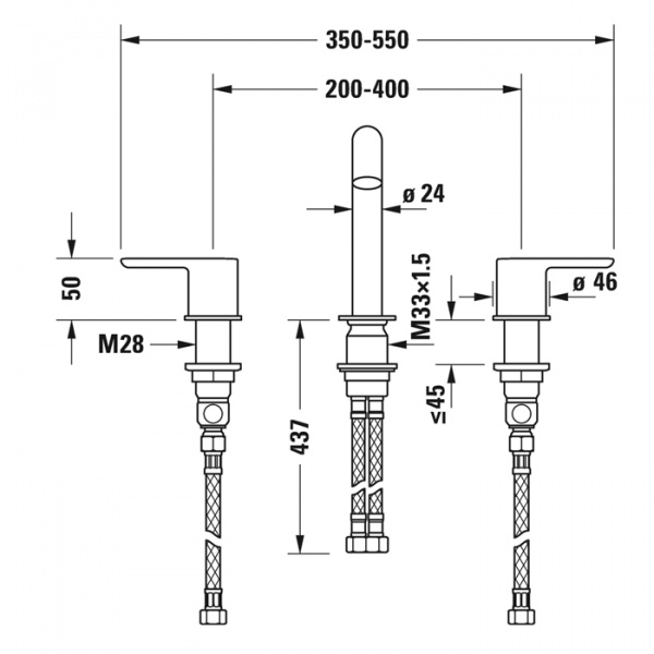 Duravit C.1 Смеситель для раковины, 3 отв., излив 160мм, цвет: хром