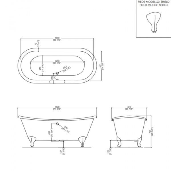 Devon&Devon Admiral Ванна чугунная отдельностоящая 182х81хh72см