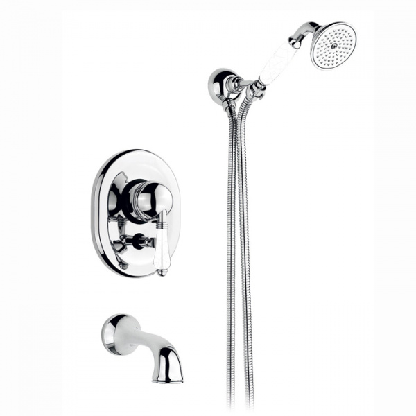 Nicolazzi P.m. Blanc A Смеситель для ванны однорычажный, встраиваемый, с изливом 160мм и ручным душем, ручки состаренная керамика, цвет: хром