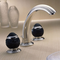 THG Panthere Cristal noir Смеситель для раковины, 3 отв., цвет: хром/черный хрусталь