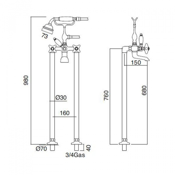 Sbordoni Magnolia Смеситель для ванны на 2 отверстия, цвет: глянцевая латунь